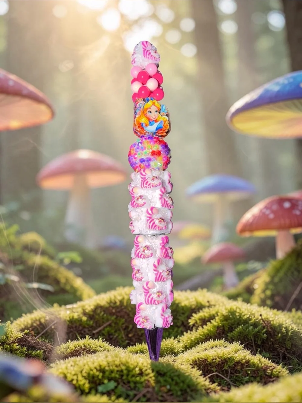 Down the Rabbit Hole Alice & Cheshire Cat Beaded Pen | Whimsical Wonderland